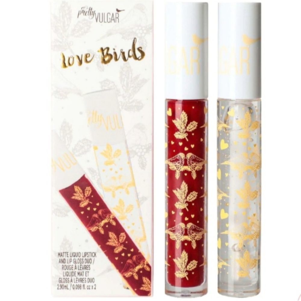 Pretty Vulgar Love Birds Lip Duo, Red Liquid Lipstick and Clear Lipgloss